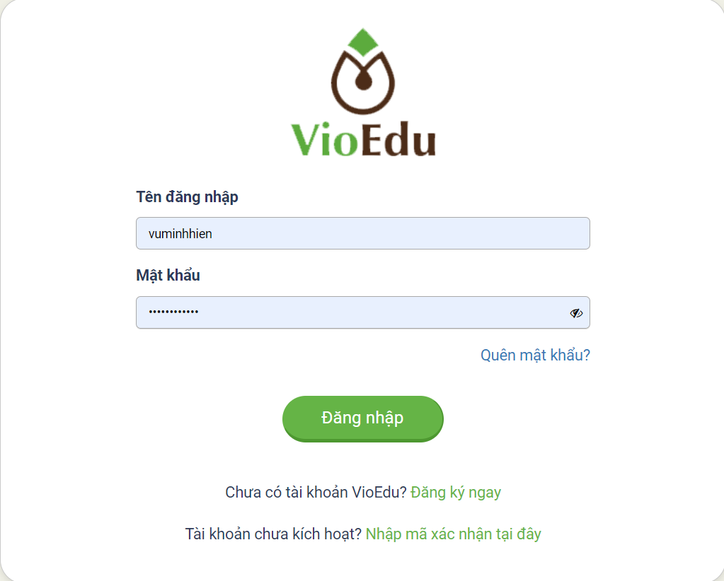 đăng nhập vào tài khoản vioedu