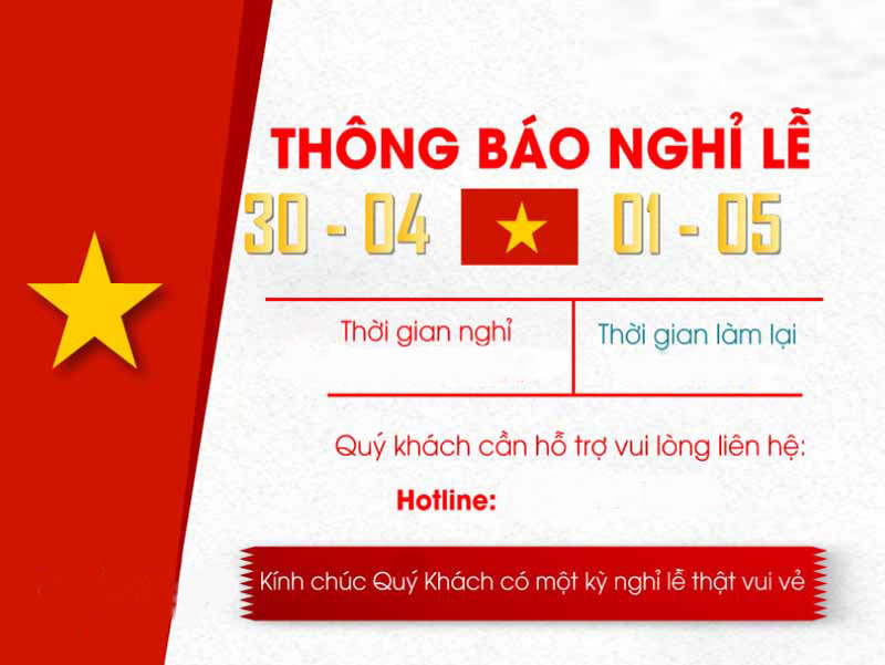Thông báo nghỉ lễ 30/4 và 1/5