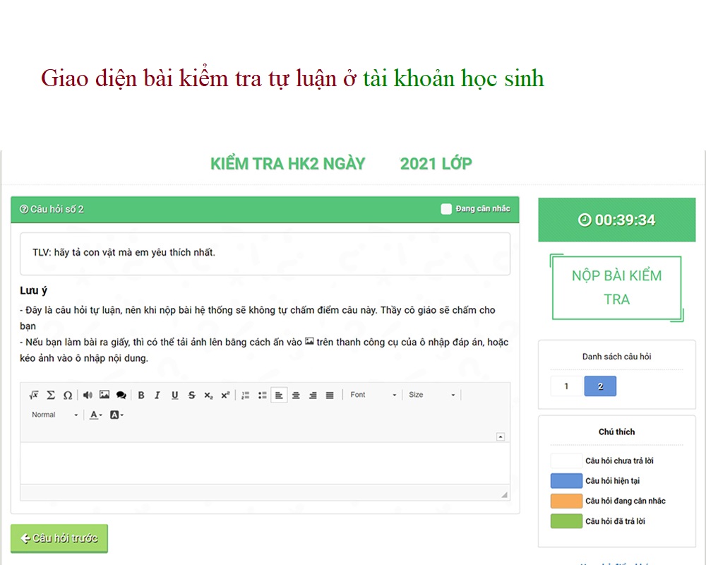 bài kiểm tra tự luận trực tuyến